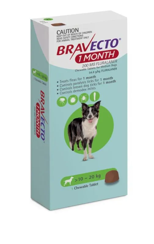 1 Month Bravecto Chew for Medium Dogs Green