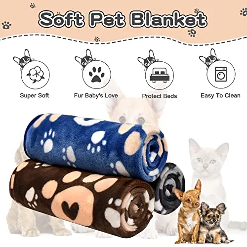 1 Pack 3 Dog Blankets for Medium Dogs, Soft Fleece Dog Blanket Fluffy Pet Blanket Warm Sleep Mat Cute Bone Print Puppy Cat Blanket, Flannel Throw for Washable Dog Bed, Blanket for Dogs, 41"X31"