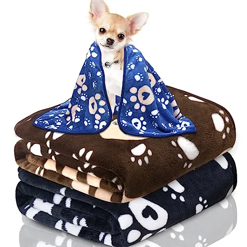 1 Pack 3 Dog Blankets for Medium Dogs, Soft Fleece Dog Blanket Fluffy Pet Blanket Warm Sleep Mat Cute Bone Print Puppy Cat Blanket, Flannel Throw for Washable Dog Bed, Blanket for Dogs, 41"X31"