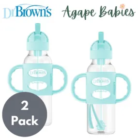 [2-Pack] Dr. Brown’s 8oz/250ml PP Narrow Sippy Straw Bottle w/ Silicone Handles - Green