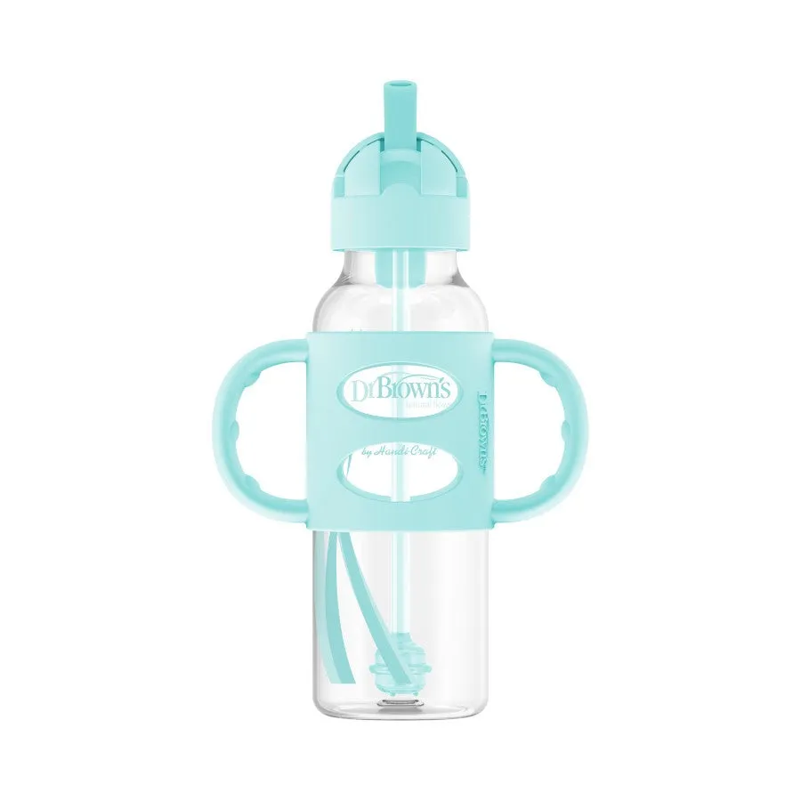 [2-Pack] Dr. Brown’s 8oz/250ml PP Narrow Sippy Straw Bottle w/ Silicone Handles - Green