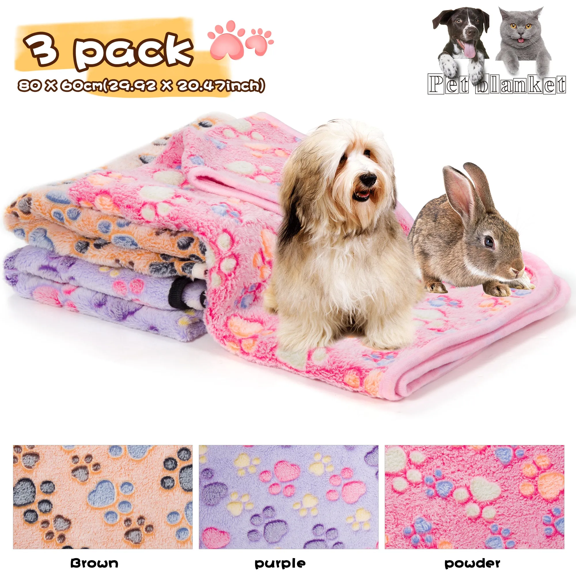 3 Pack Cat Dog Bunny Blanket Soft Pet Bed Cushion Warm Sleep Mat