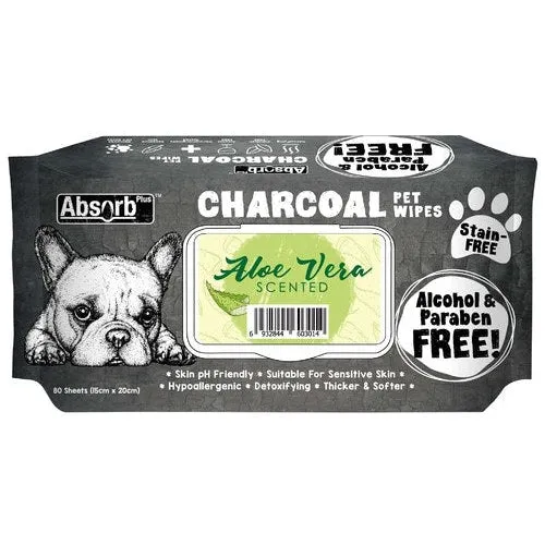 Absorb Plus Charcoal Aloe Vera Pet Wipes 80 Pack