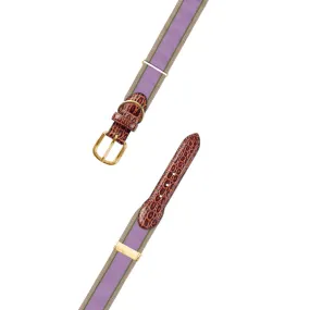 Adjustable Lavender, Olive & Tan Grosgrain Dog Collar with Embossed Calf Tabs