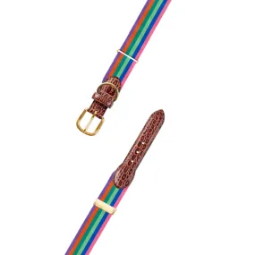 Adjustable Multicolored Grosgrain Dog Collar with Embossed Calf Tabs