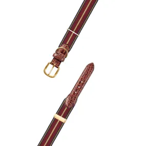 Adjustable Navy, Burgundy & Gold Grosgrain Dog Collar with Embossed Calf Tabs