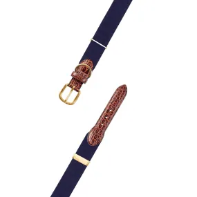 Adjustable Navy Grosgrain Dog Collar with Embossed Calf Tabs