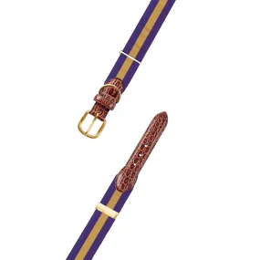 Adjustable Purple & Gold Grosgrain Dog Collar with Embossed Calf Tabs