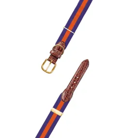 Adjustable Purple & Orange Grosgrain Dog Collar with Embossed Calf Tabs