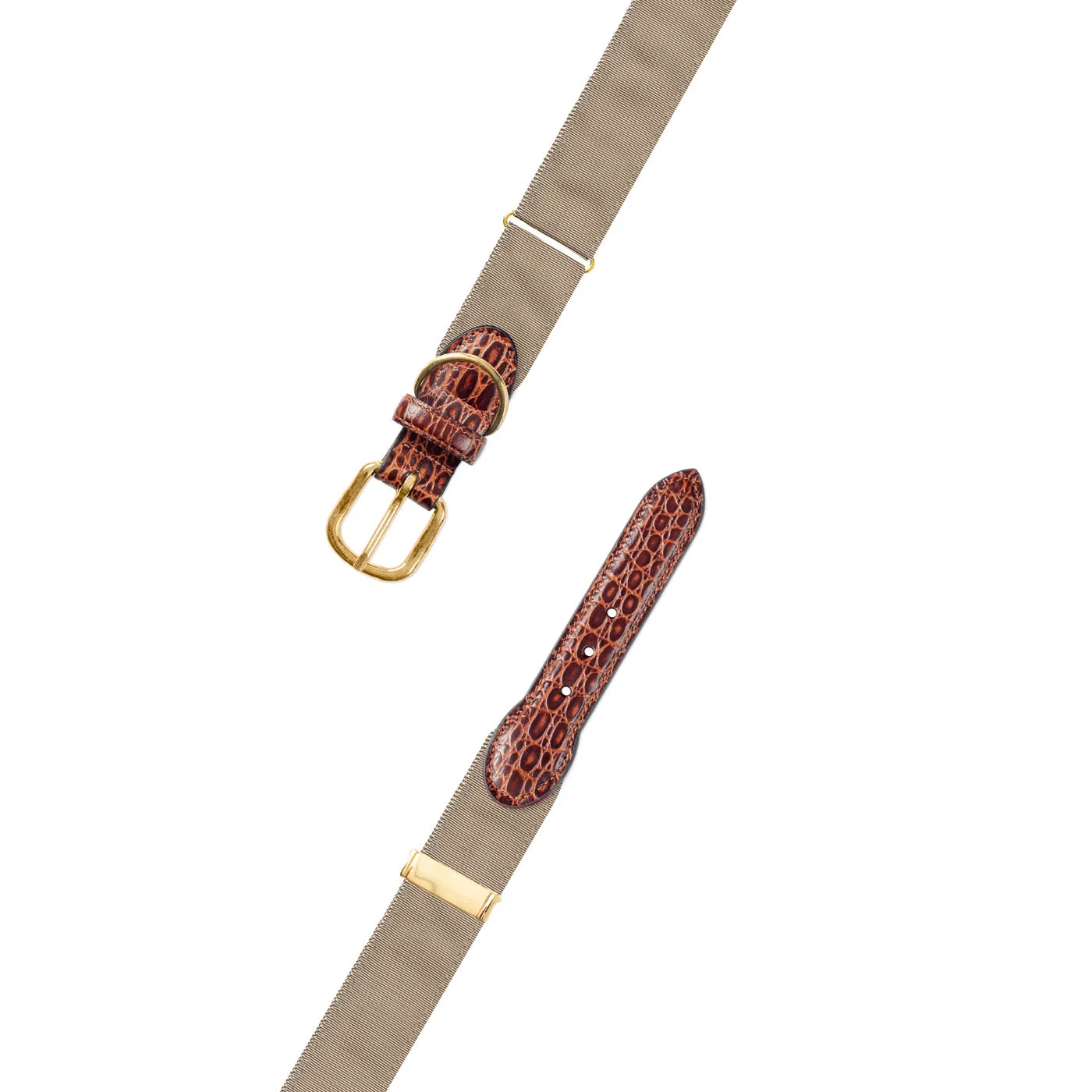 Adjustable Tan Grosgrain Dog Collar with Embossed Calf Tabs