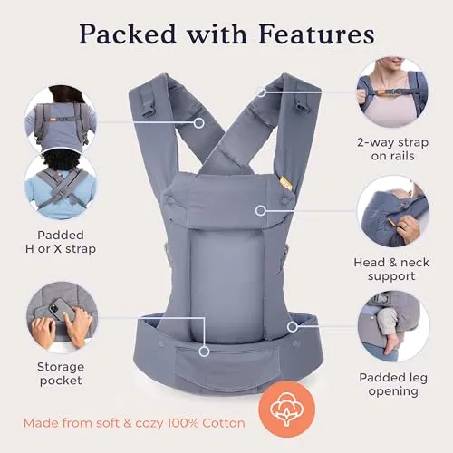 Beco Baby Carrier Gemini Newborn to Toddler-Front, Back and Hip Seat Carrier,Baby Carrier Backpack & Baby Front Carrier with Adjustable Seat,Ergonomic Baby Holder 7-35lbs (Organic Metro Black)