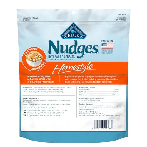 Blue Buffalo Nudges Homestyle Natural Dog Treats, Made in the USA with Real Chicken, Peas, and Carrots, 16-oz. Bag