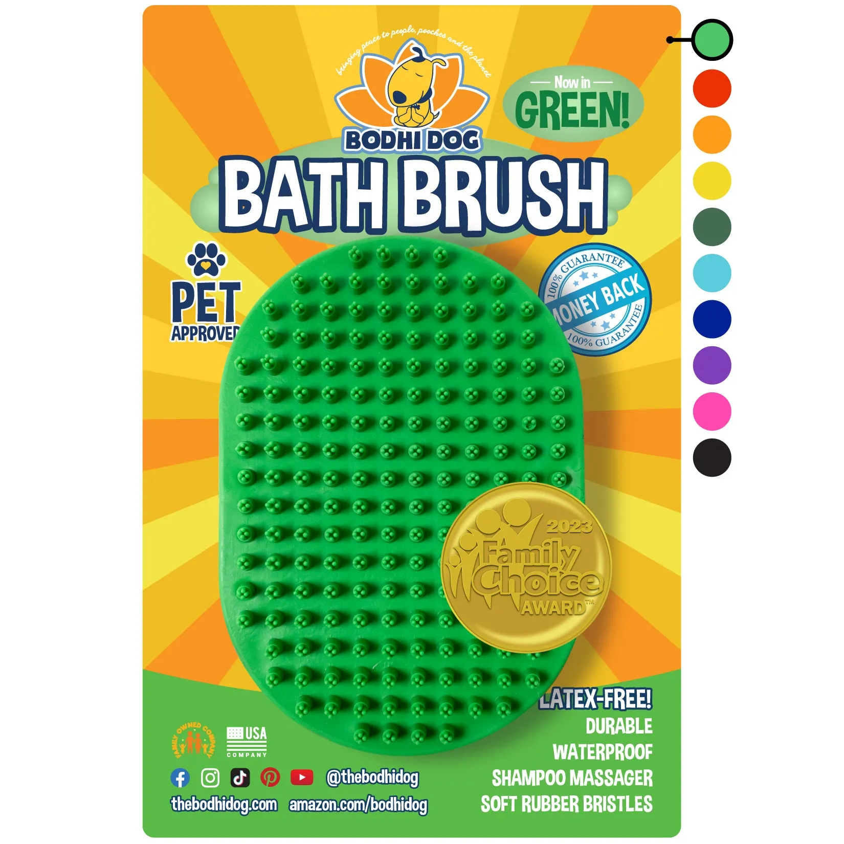 Bodhi Dog New Grooming Pet Shampoo Brush | Soothing Massage Rubber Bristles Curry Comb for Dogs & Cats Washing | Professional Quality Dog Wash Brush | Various Colors