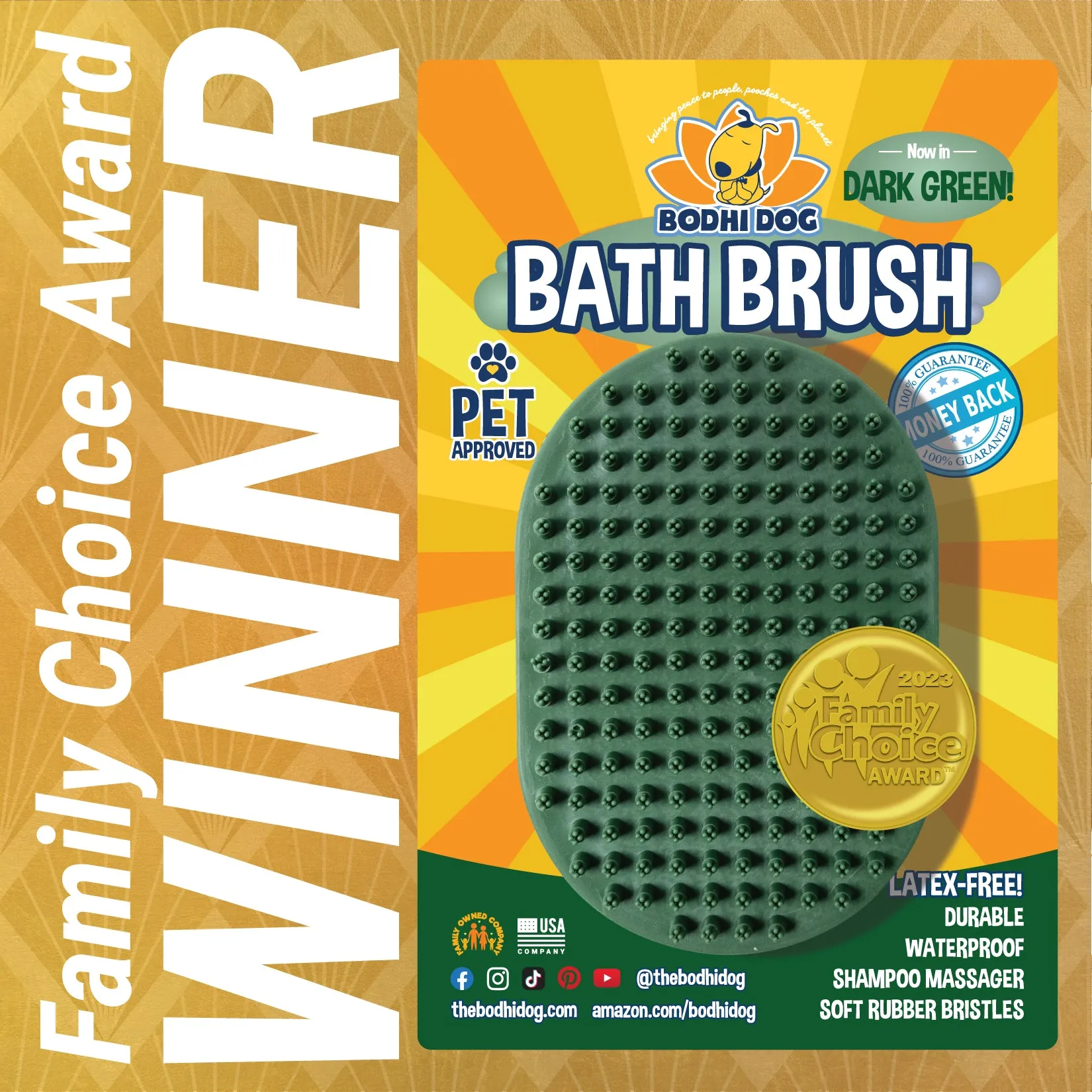 Bodhi Dog New Grooming Pet Shampoo Brush | Soothing Massage Rubber Bristles Curry Comb for Dogs & Cats Washing | Professional Quality Dog Wash Brush | Various Colors