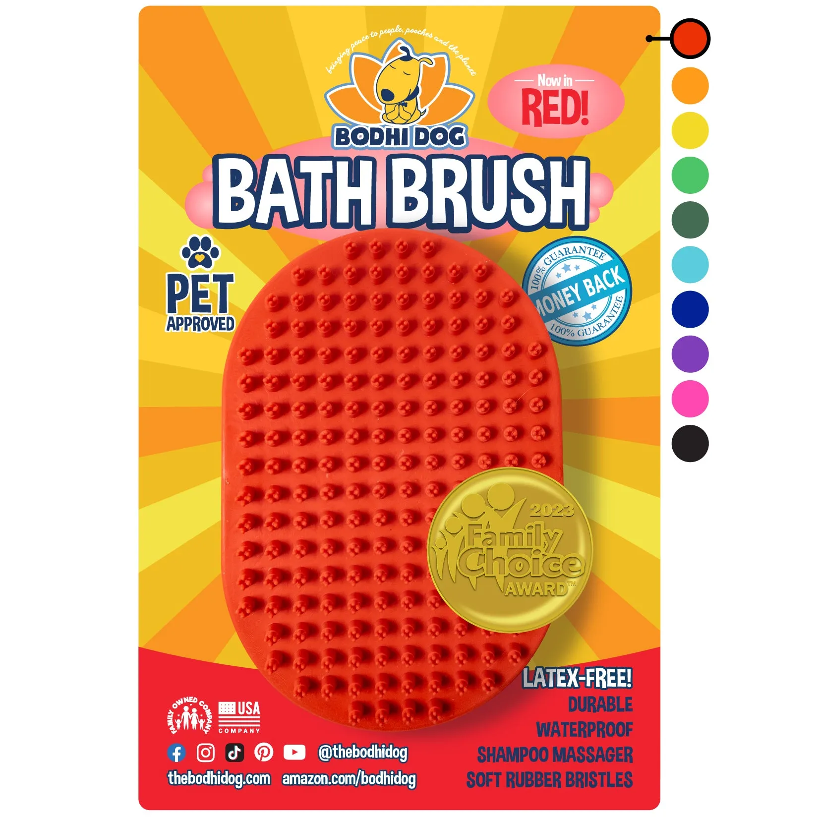 Bodhi Dog New Grooming Pet Shampoo Brush | Soothing Massage Rubber Bristles Curry Comb for Dogs & Cats Washing | Professional Quality Dog Wash Brush | Various Colors