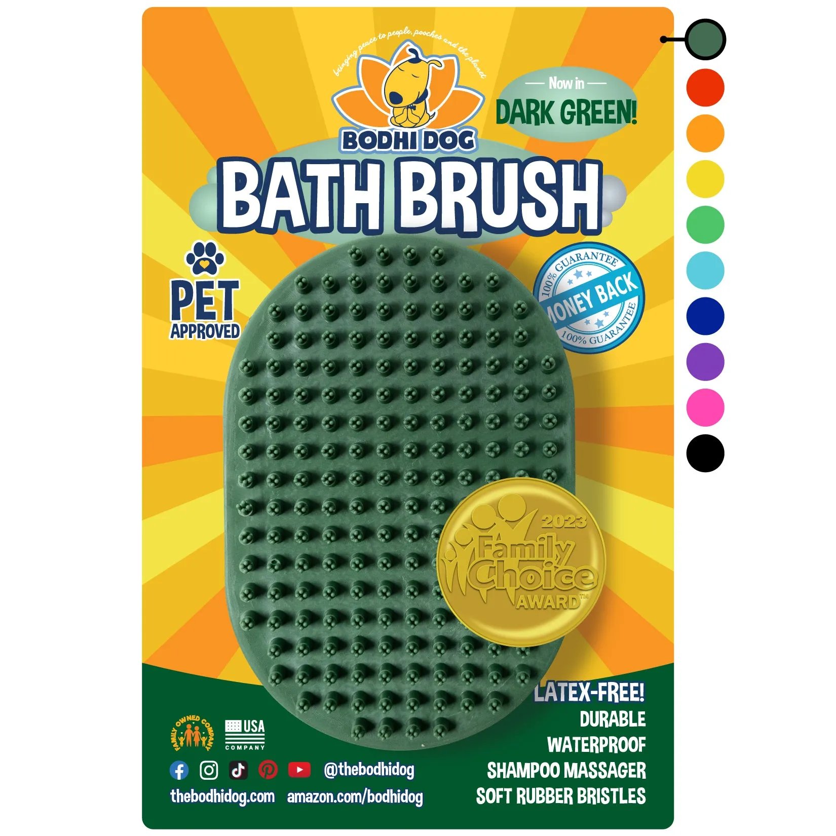 Bodhi Dog New Grooming Pet Shampoo Brush | Soothing Massage Rubber Bristles Curry Comb for Dogs & Cats Washing | Professional Quality Dog Wash Brush | Various Colors