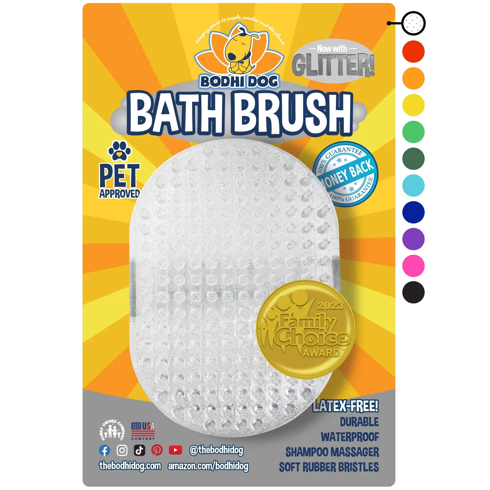 Bodhi Dog New Grooming Pet Shampoo Brush | Soothing Massage Rubber Bristles Curry Comb for Dogs & Cats Washing | Professional Quality Dog Wash Brush | Various Colors