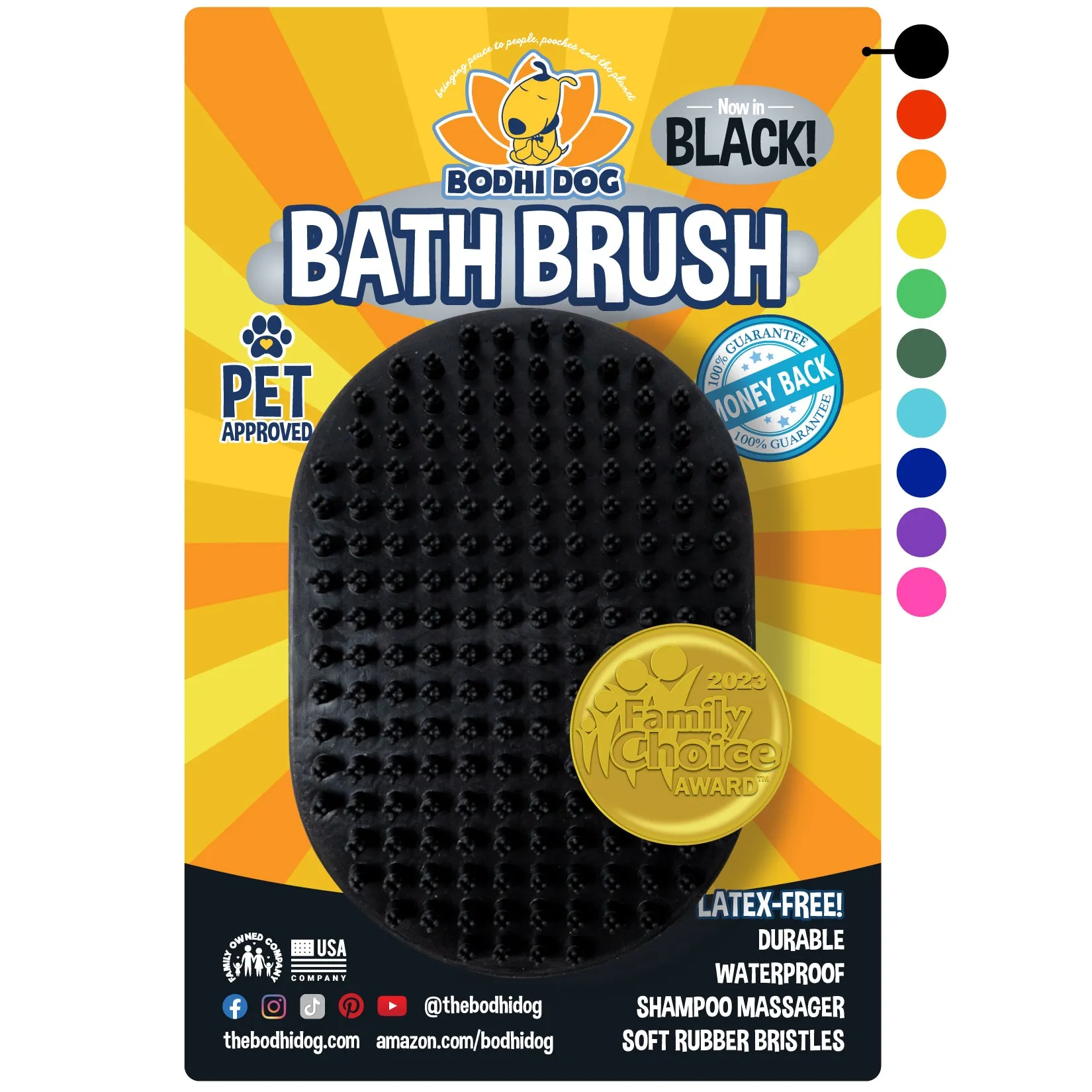 Bodhi Dog New Grooming Pet Shampoo Brush | Soothing Massage Rubber Bristles Curry Comb for Dogs & Cats Washing | Professional Quality Dog Wash Brush | Various Colors