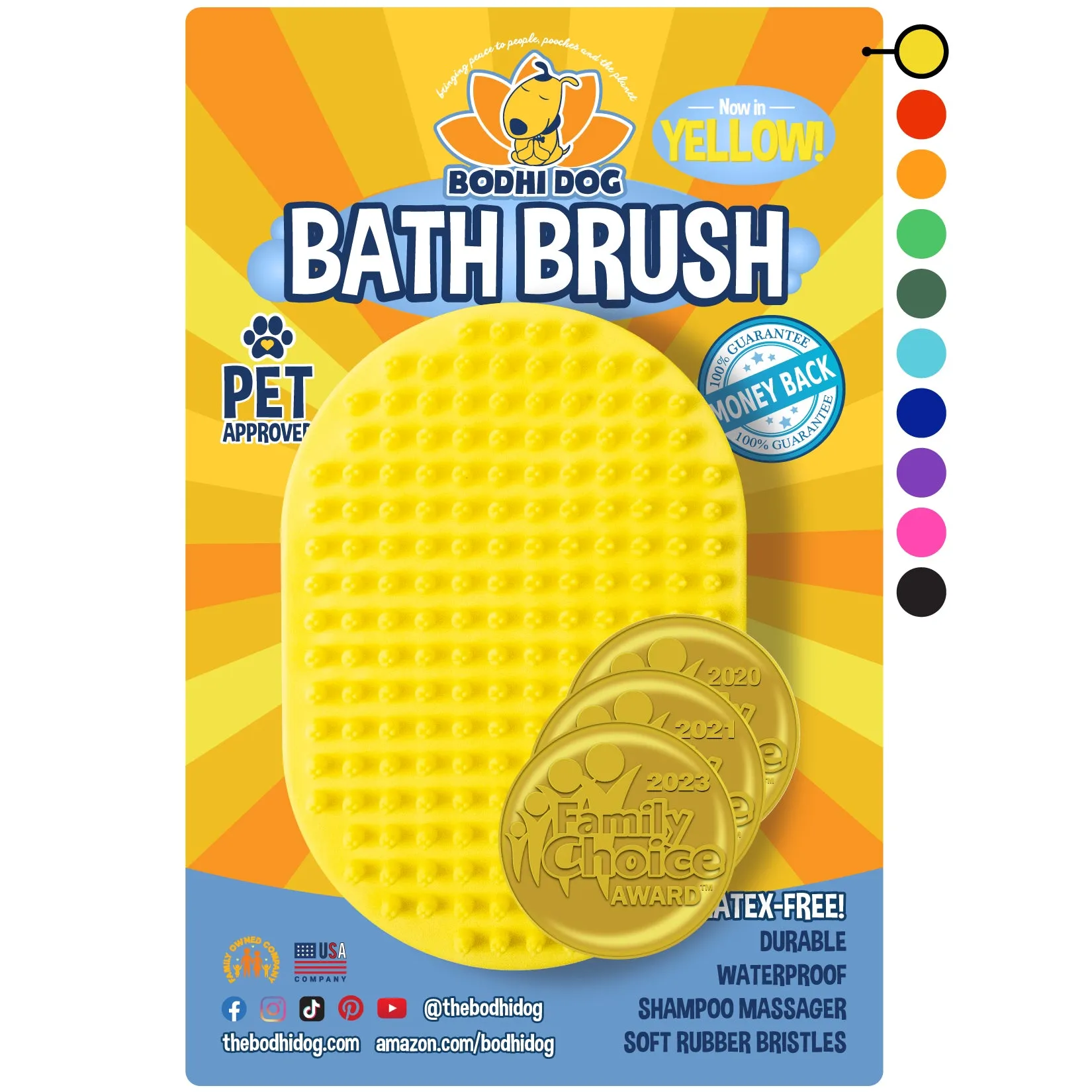 Bodhi Dog New Grooming Pet Shampoo Brush | Soothing Massage Rubber Bristles Curry Comb for Dogs & Cats Washing | Professional Quality Dog Wash Brush | Various Colors