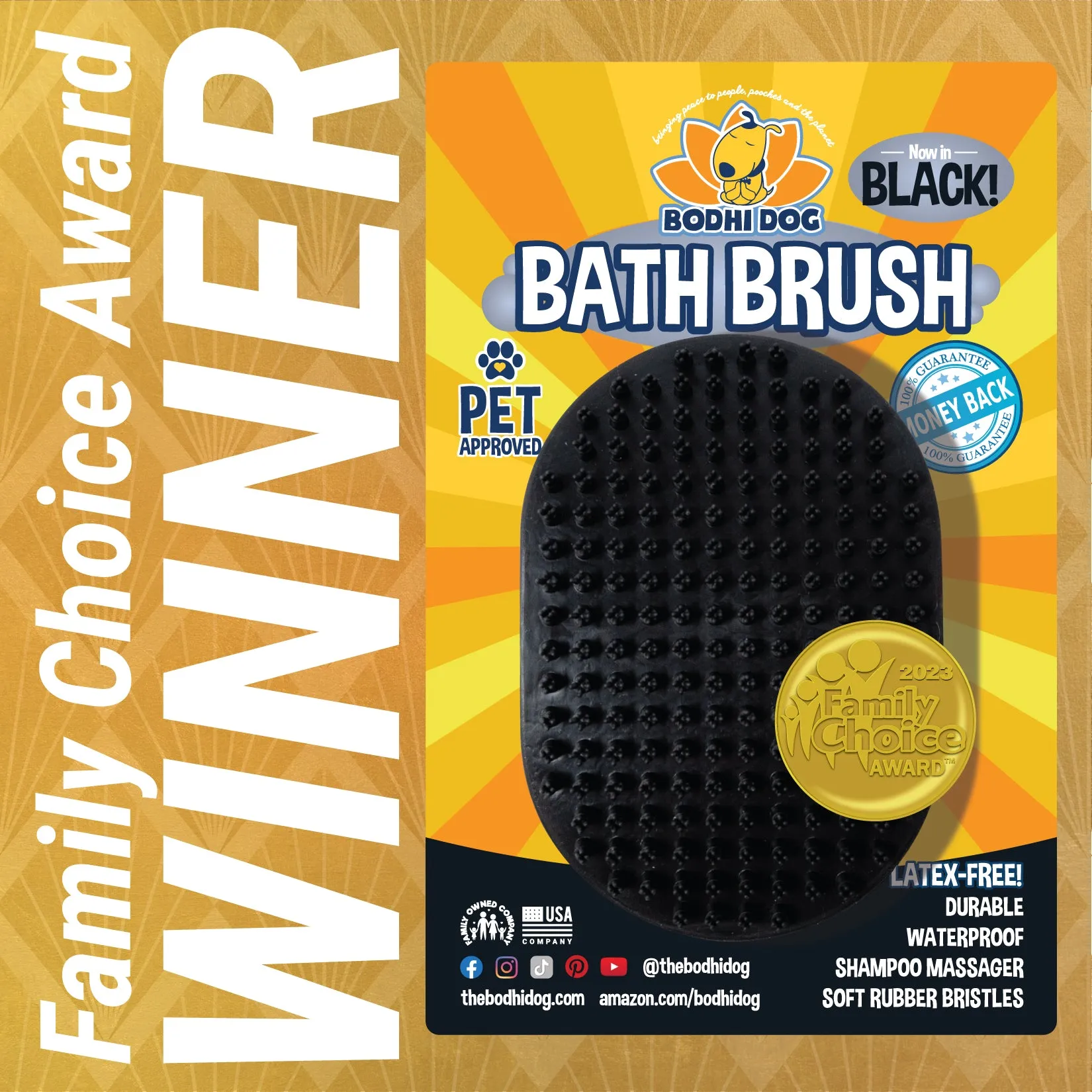 Bodhi Dog New Grooming Pet Shampoo Brush | Soothing Massage Rubber Bristles Curry Comb for Dogs & Cats Washing | Professional Quality Dog Wash Brush | Various Colors