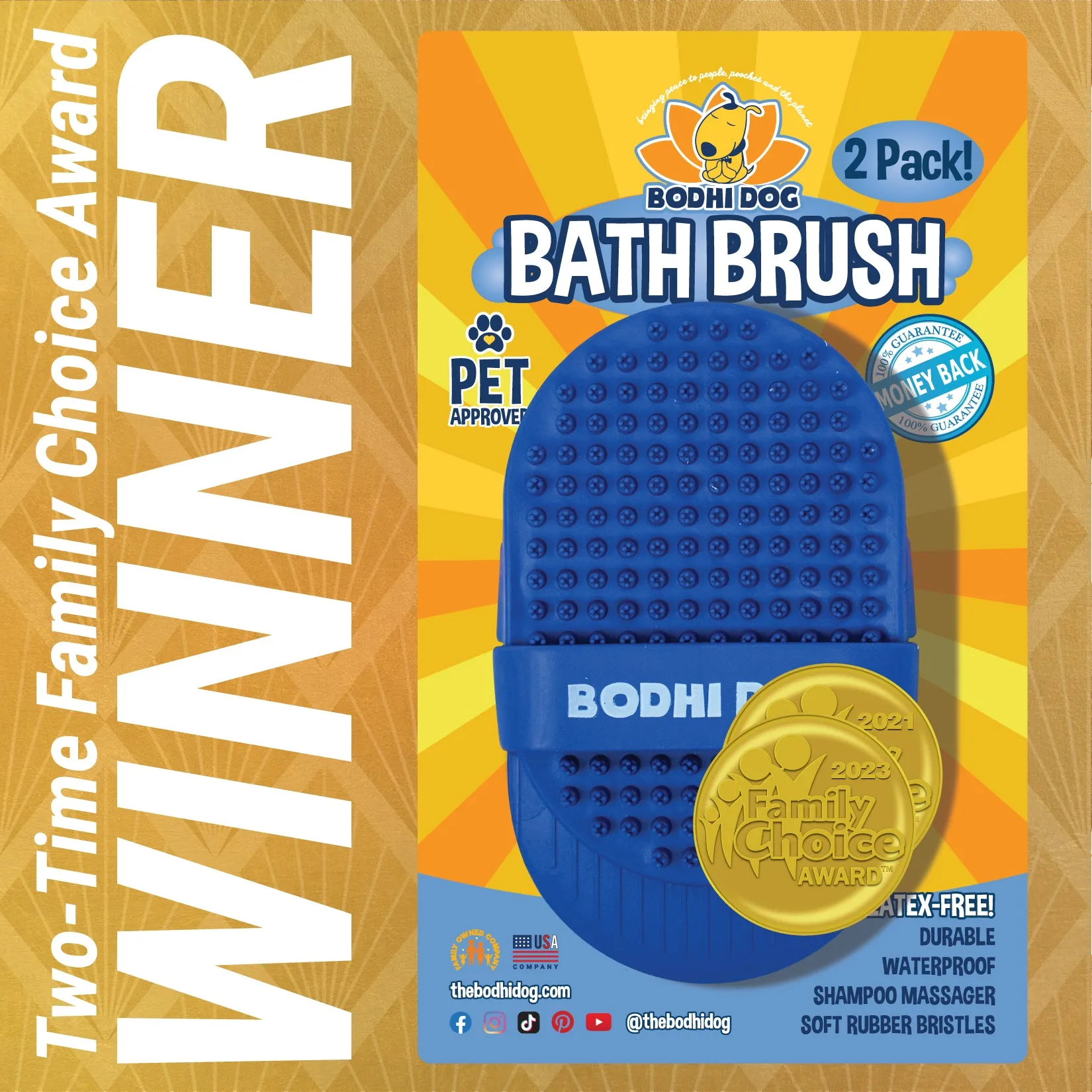 Bodhi Dog New Grooming Pet Shampoo Brush | Soothing Massage Rubber Bristles Curry Comb for Dogs & Cats Washing | Professional Quality Dog Wash Brush | Various Colors