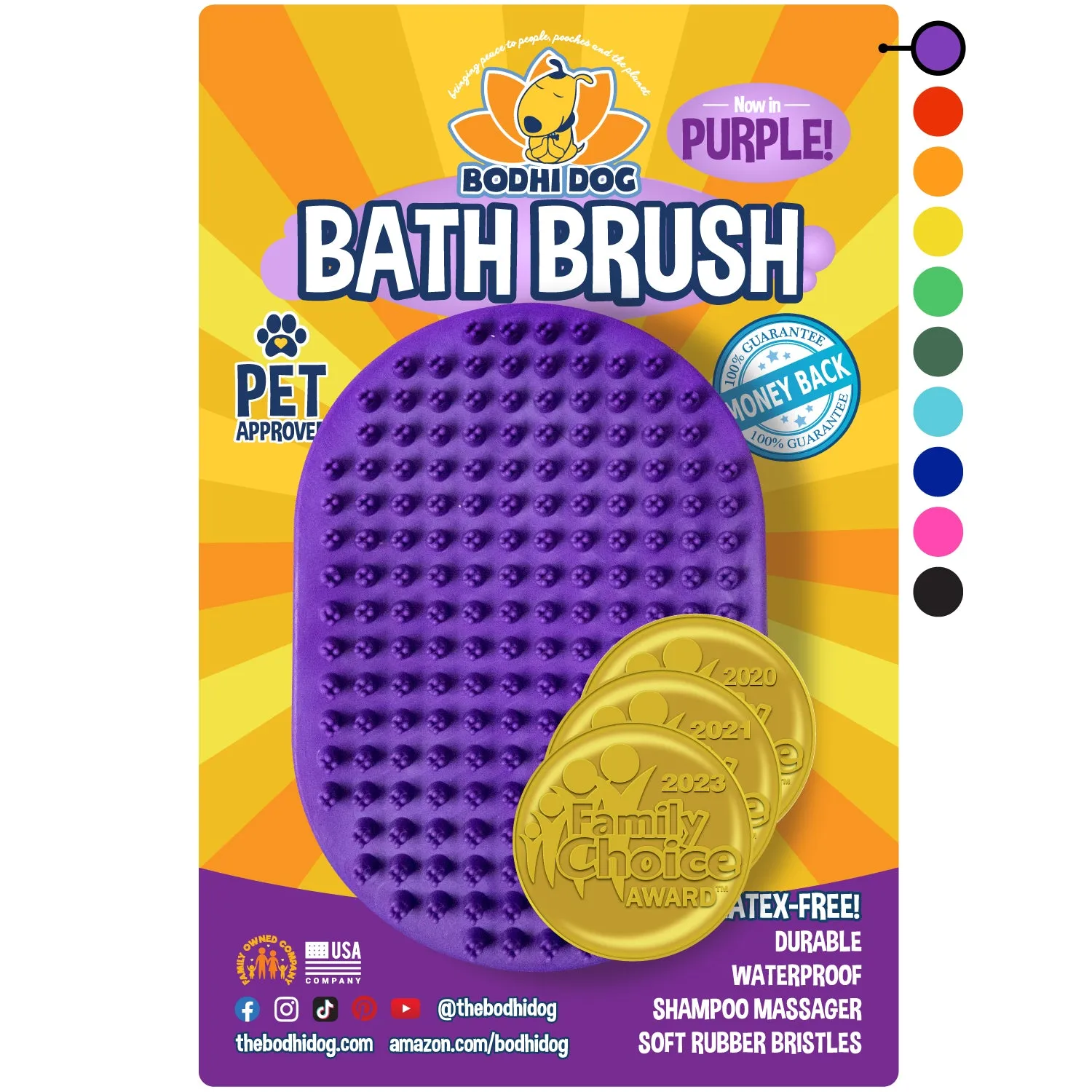 Bodhi Dog New Grooming Pet Shampoo Brush | Soothing Massage Rubber Bristles Curry Comb for Dogs & Cats Washing | Professional Quality Dog Wash Brush | Various Colors