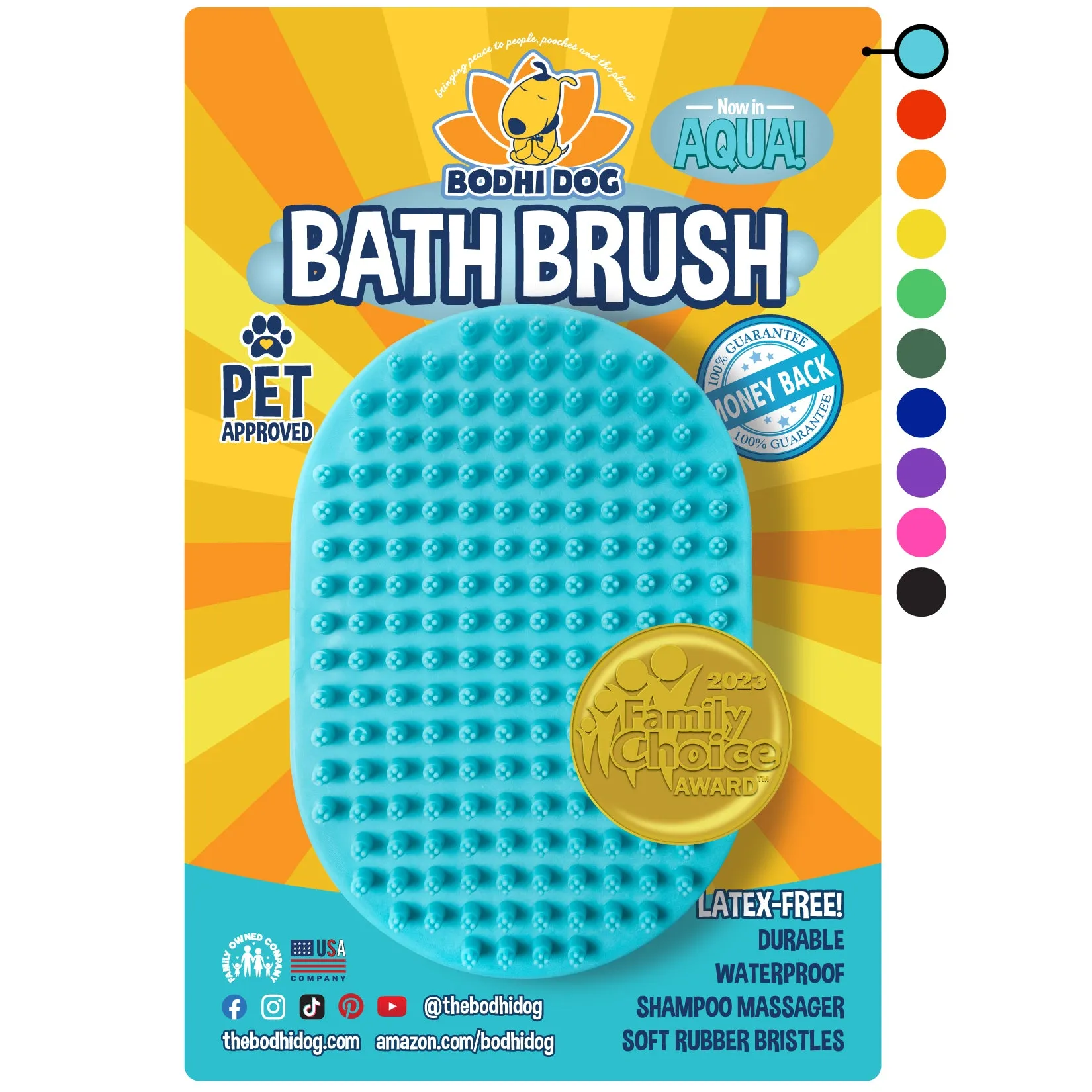 Bodhi Dog New Grooming Pet Shampoo Brush | Soothing Massage Rubber Bristles Curry Comb for Dogs & Cats Washing | Professional Quality Dog Wash Brush | Various Colors