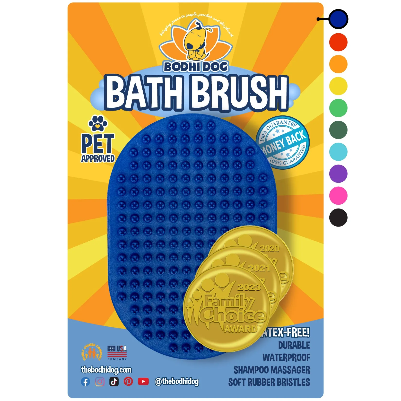 Bodhi Dog New Grooming Pet Shampoo Brush | Soothing Massage Rubber Bristles Curry Comb for Dogs & Cats Washing | Professional Quality Dog Wash Brush | Various Colors