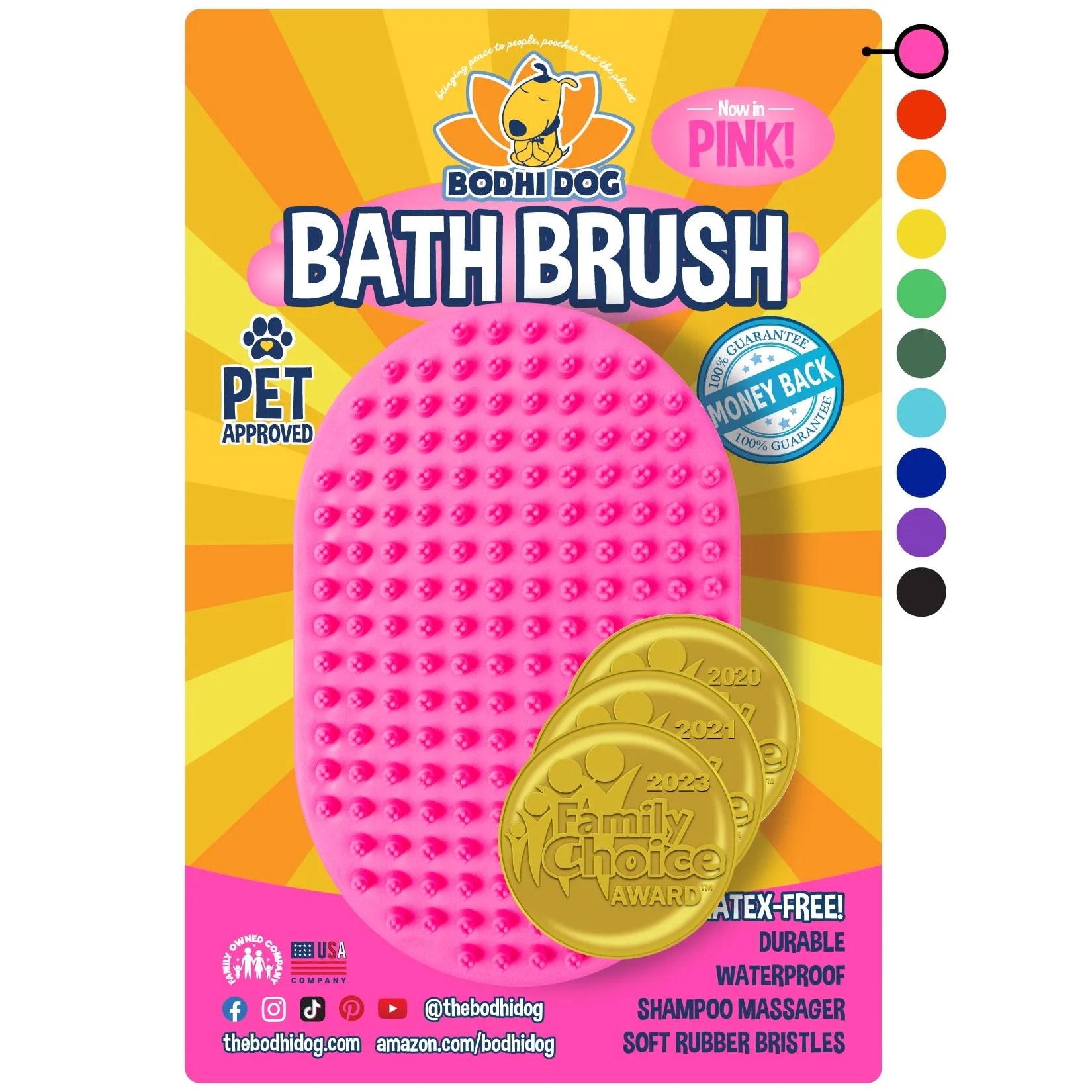 Bodhi Dog New Grooming Pet Shampoo Brush | Soothing Massage Rubber Bristles Curry Comb for Dogs & Cats Washing | Professional Quality Dog Wash Brush | Various Colors