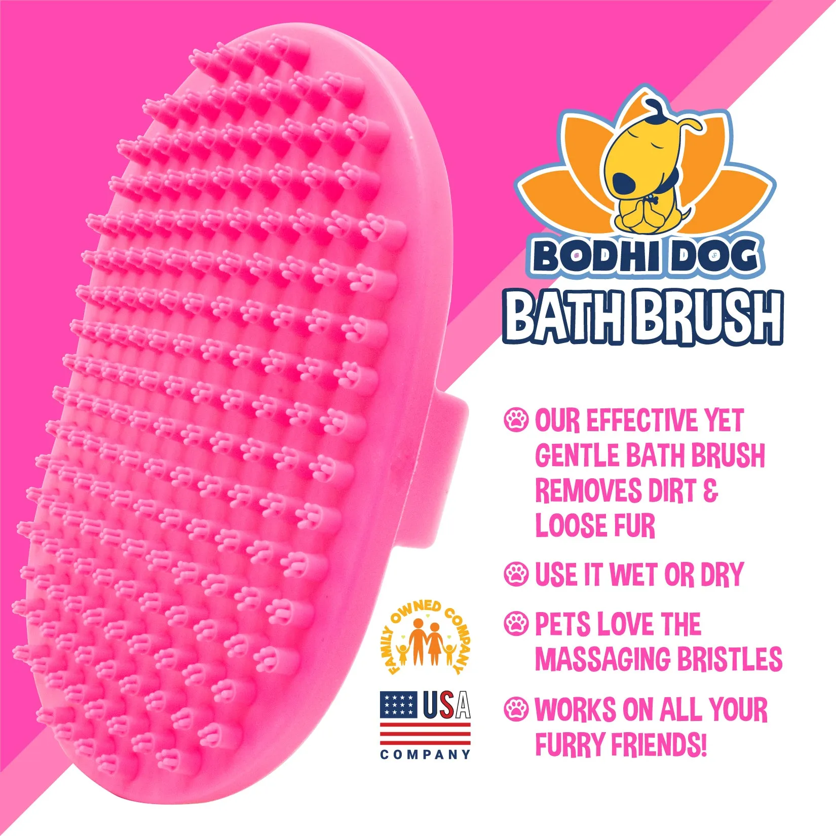 Bodhi Dog New Grooming Pet Shampoo Brush | Soothing Massage Rubber Bristles Curry Comb for Dogs & Cats Washing | Professional Quality Dog Wash Brush | Various Colors