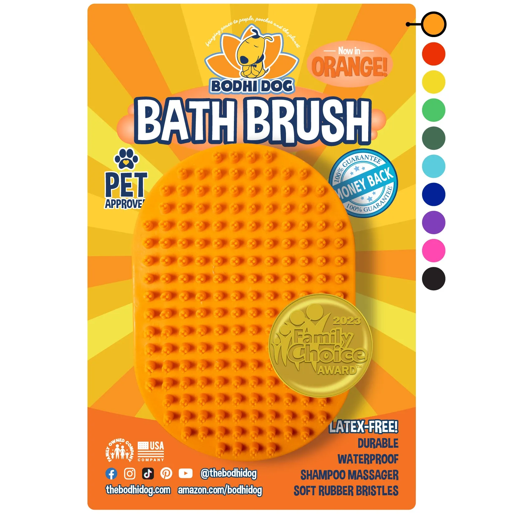 Bodhi Dog New Grooming Pet Shampoo Brush | Soothing Massage Rubber Bristles Curry Comb for Dogs & Cats Washing | Professional Quality Dog Wash Brush | Various Colors