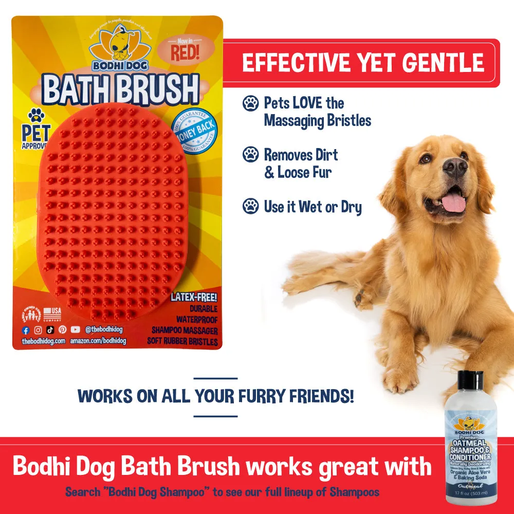 Bodhi Dog New Grooming Pet Shampoo Brush | Soothing Massage Rubber Bristles Curry Comb for Dogs & Cats Washing | Professional Quality Dog Wash Brush | Various Colors