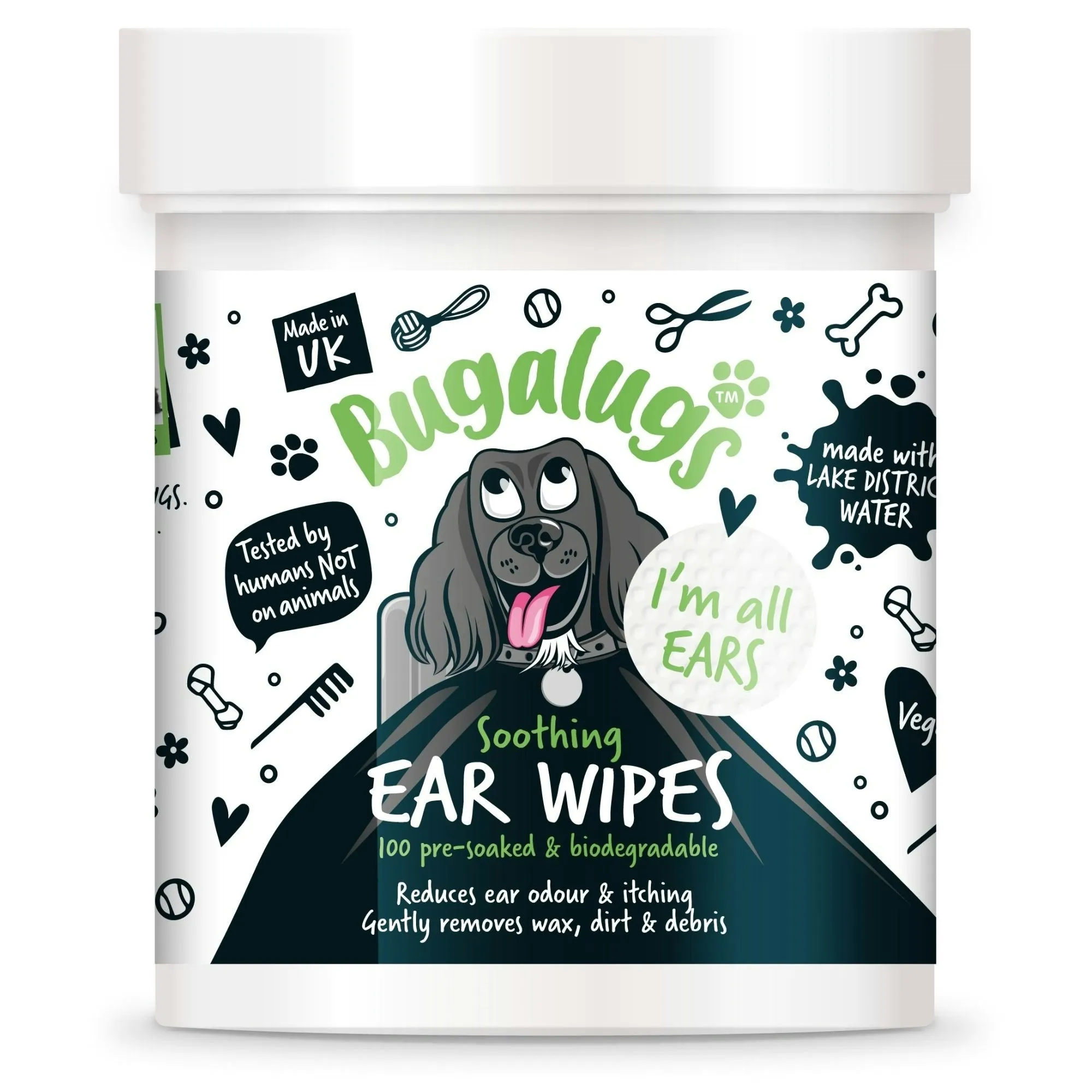 Bugalugs Soothing Ear Wipes (100 pre soaked Bio Wipes) - Pack of 6