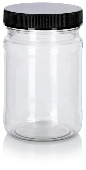 Clear Plastic Spice Bottle with Black Ribbed Lid - 6 oz / 180 ml