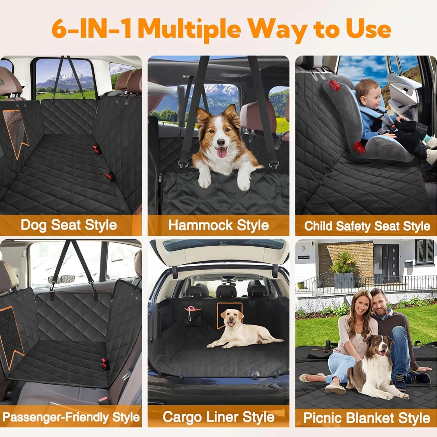 Dog Car Seat Cover for Back Seat, 100% Waterproof Dog Car Hammock with Mesh Window, Anti-Scratch Nonslip Durable Soft Pet Dog Seat Cover for Cars Trucks and SUV