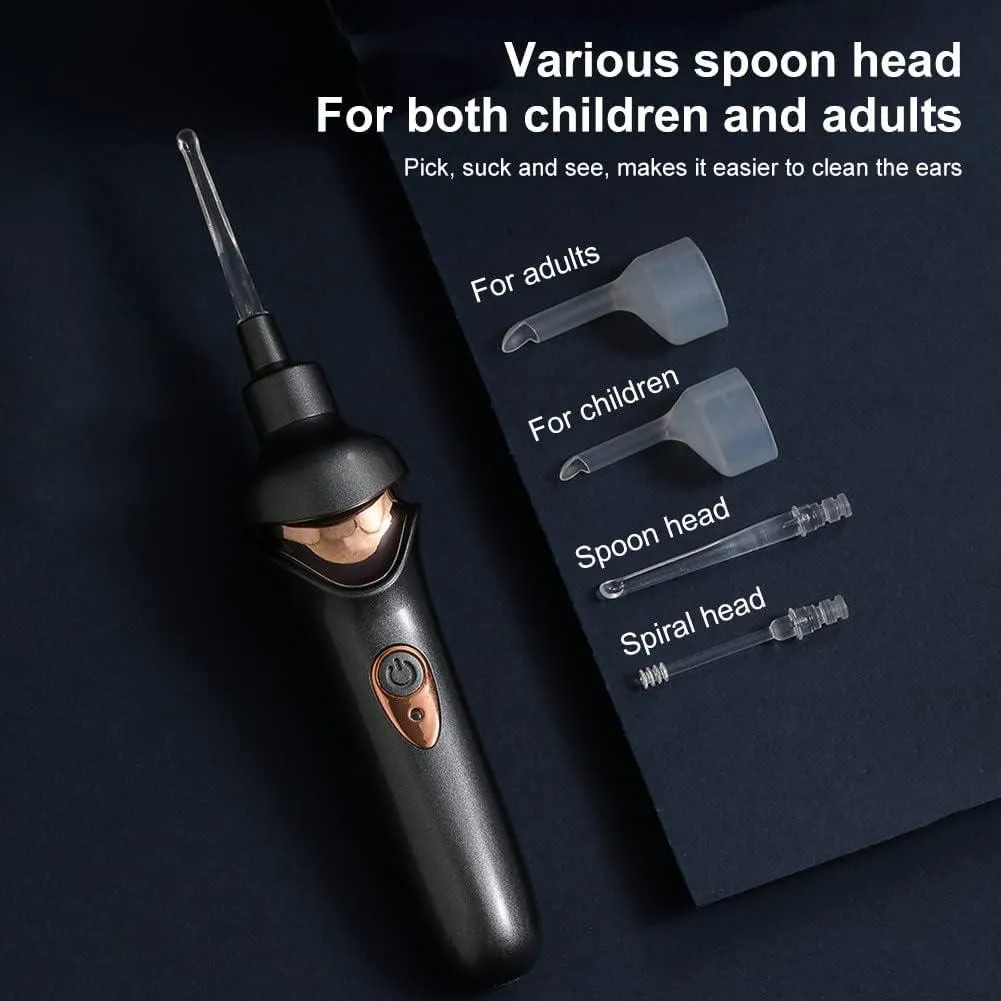 Electric Ear Cordless Safe Vibration Painless Vacuum Ear Wax Pick Cleaner Remover Spiral Ear Cleaning Device Dig Wax Earpick Black