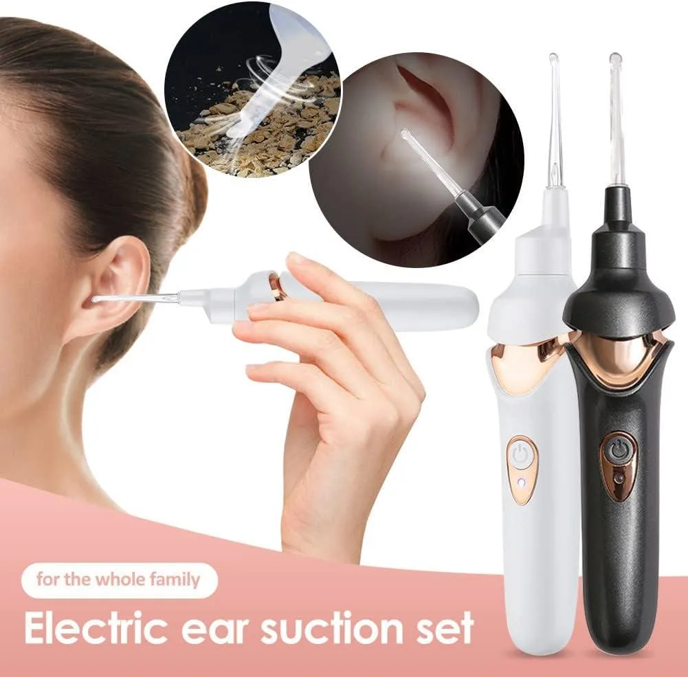 Electric Ear Cordless Safe Vibration Painless Vacuum Ear Wax Pick Cleaner Remover Spiral Ear Cleaning Device Dig Wax Earpick Black