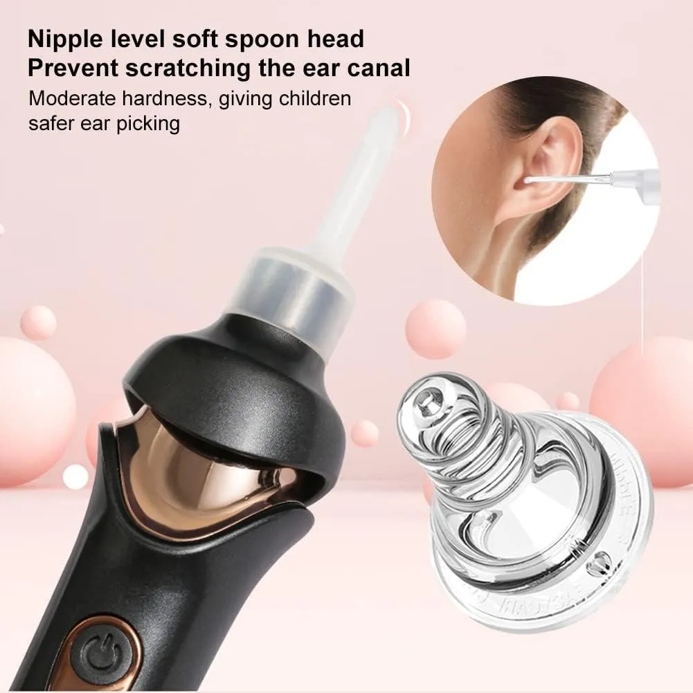 Electric Ear Cordless Safe Vibration Painless Vacuum Ear Wax Pick Cleaner Remover Spiral Ear Cleaning Device Dig Wax Earpick Black