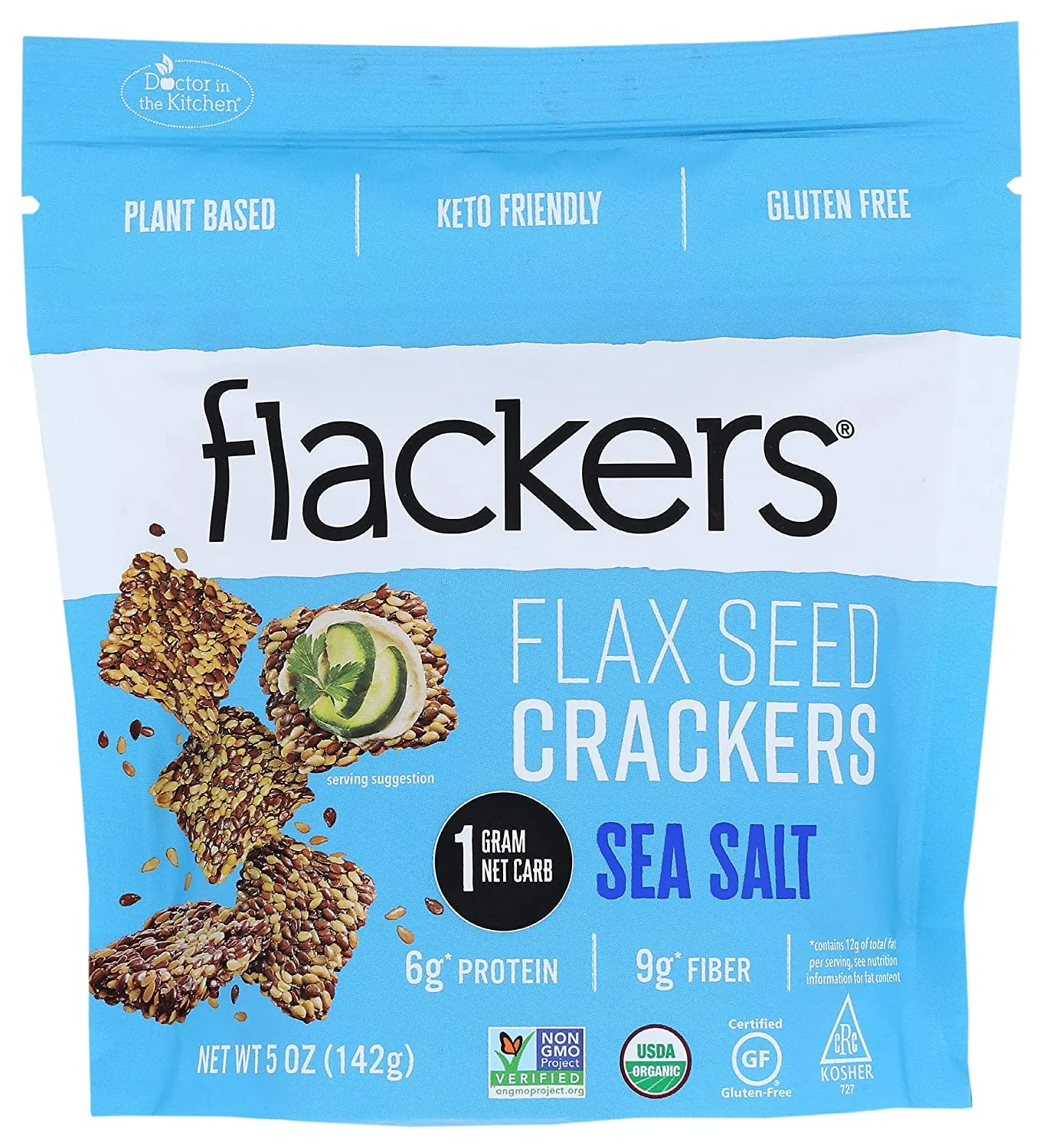 Flackers - Flax Seed Crackers Sea Salt, 5 oz | Pack of 6