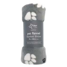 Grey Pet Flannel Blanket Throw Paw Prints Dog Cat 70x100cm