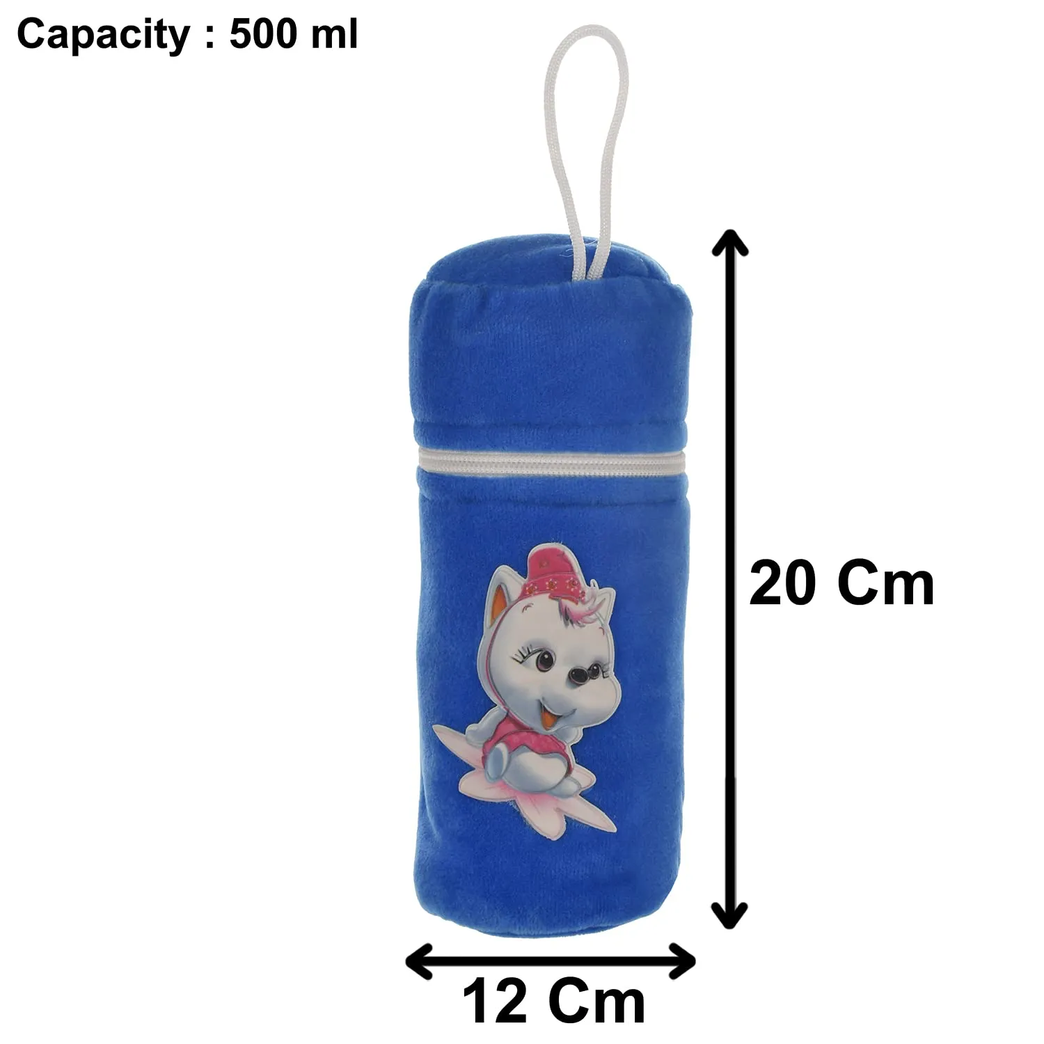 Heart Home Cartoon Printed Soft Velvet Stretchable Baby Feeding Bottle Cover With Easy to Hold Strap, Pack of 2 (Blue)