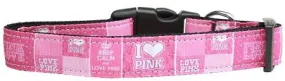 I Heart Pink Nylon Dog Collar Medium