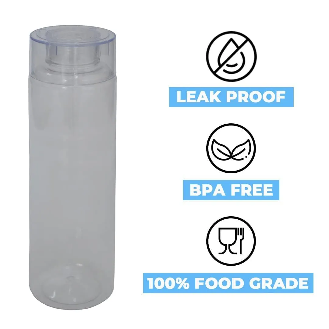 Kuber Industries Set of 4 Plastic Water Bottle | 1 Litre Round Plastic Water Bottle | Refrigerator Safe and BPA free Water Bottle | Perfect For School College Work Gym | Pack of 6 | Transparent