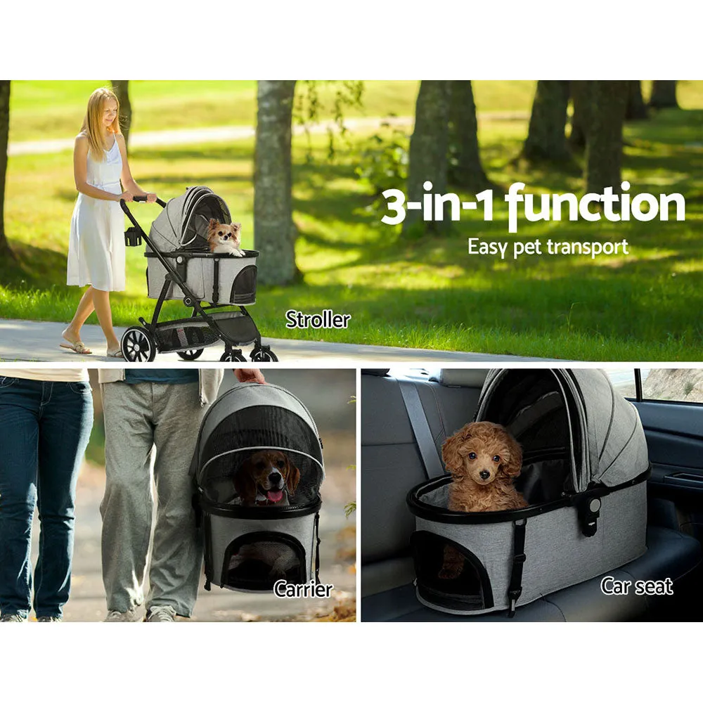 Pet Stroller Pram Large Dog Cat Carrier Travel Pushchair Foldable 4 Wheels