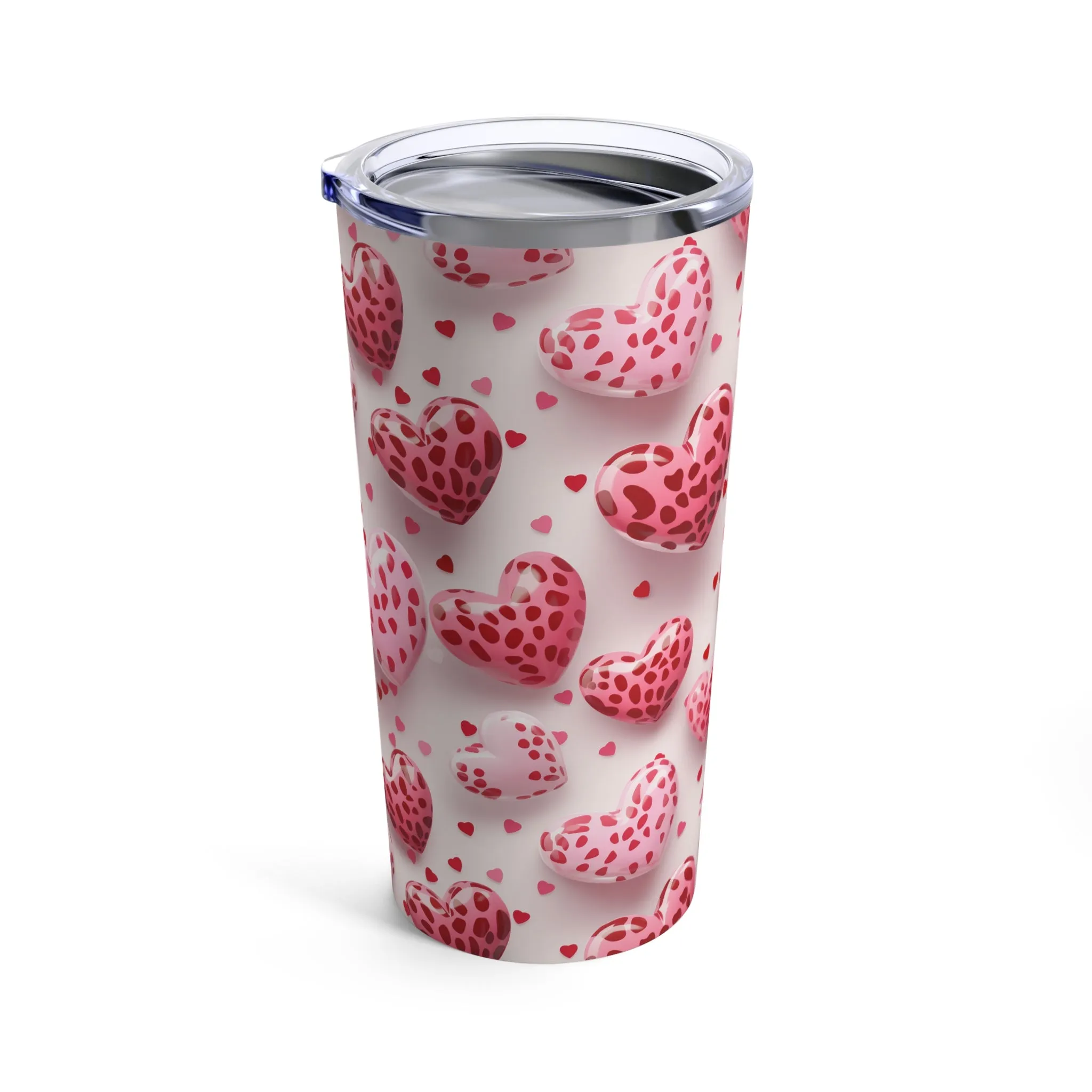 Pink Leopard Hearts Digital Pattern Design 20 oz Stainless Steel Tumbler, Coffee Tumbler, Teacher Tumbler Gift, Mom Gift, Best Friend Gift