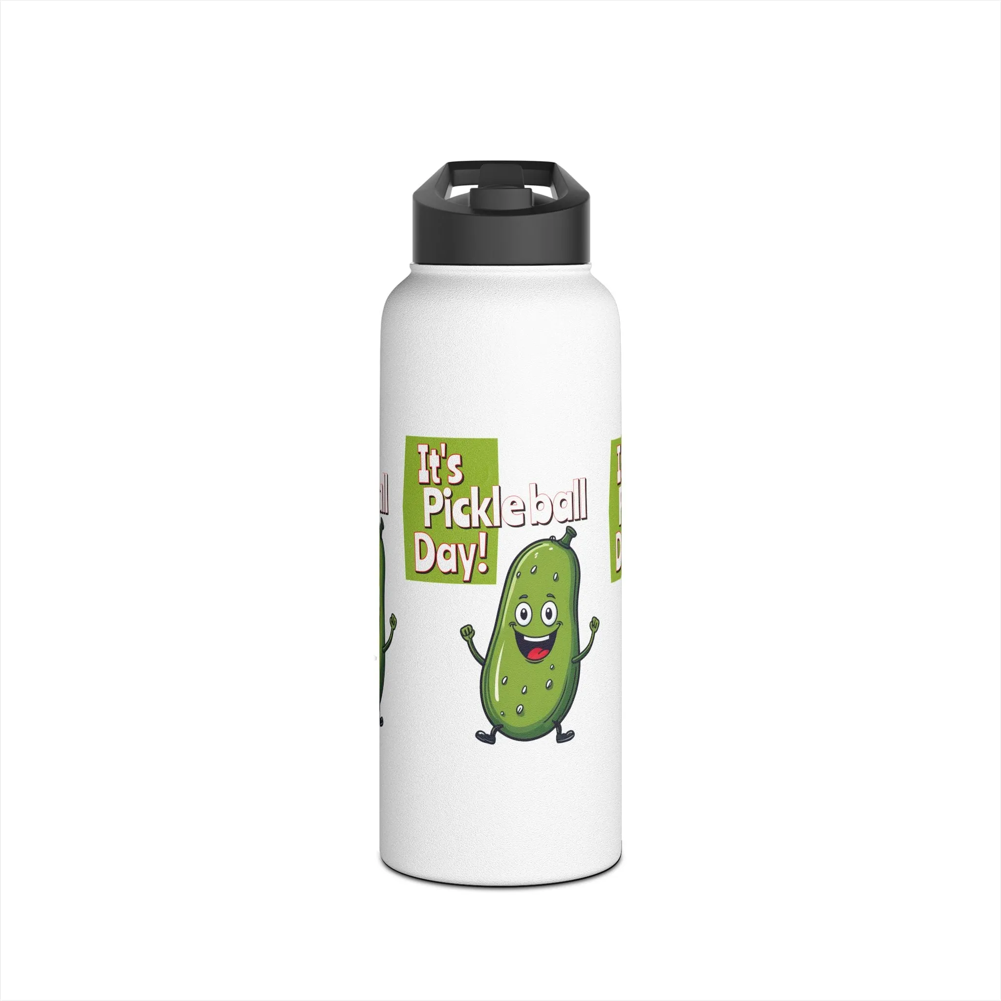 Stainless Steel Water Bottle, standard lid  ‘It’s Pickleball Day’ Happy Pickle Design