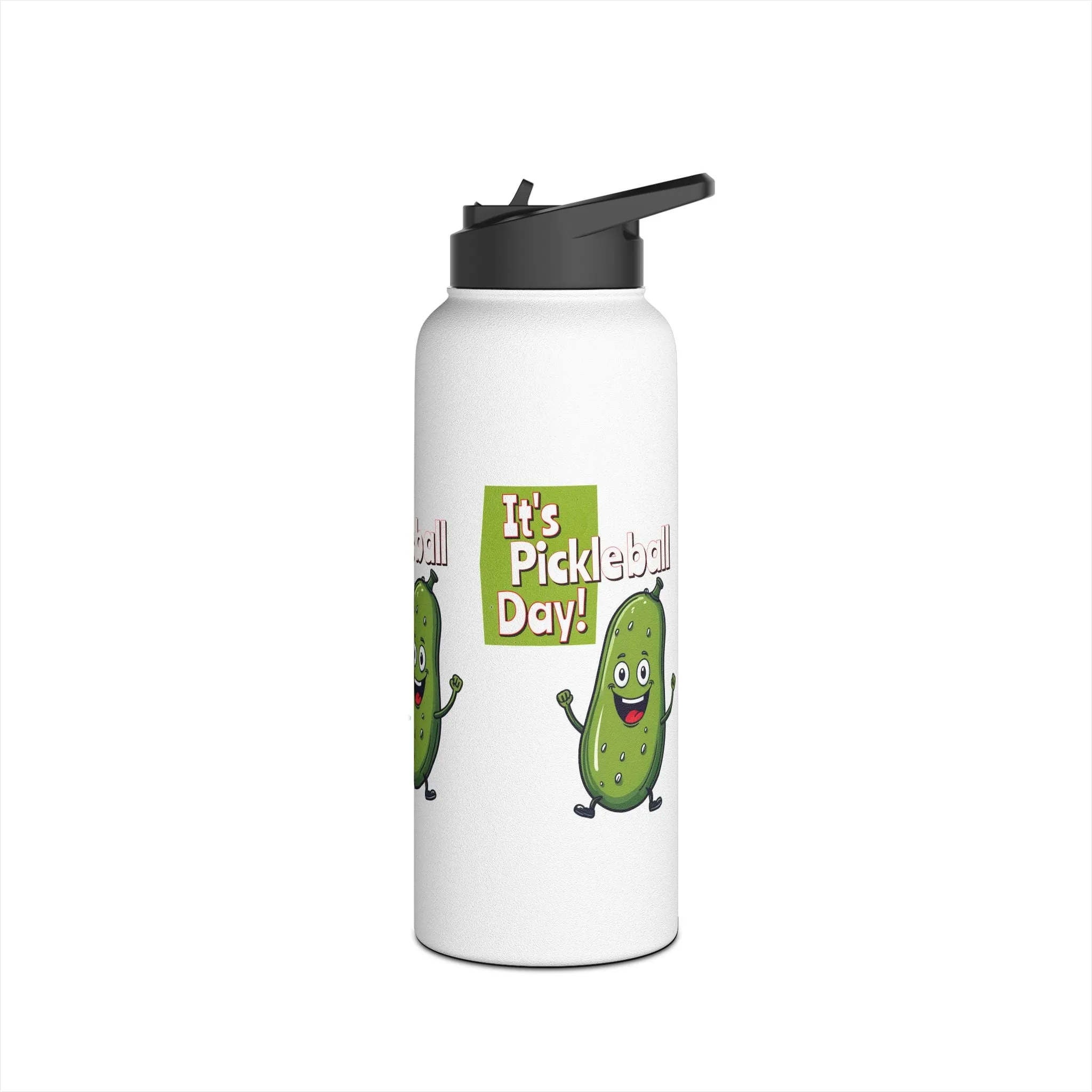 Stainless Steel Water Bottle, standard lid  ‘It’s Pickleball Day’ Happy Pickle Design