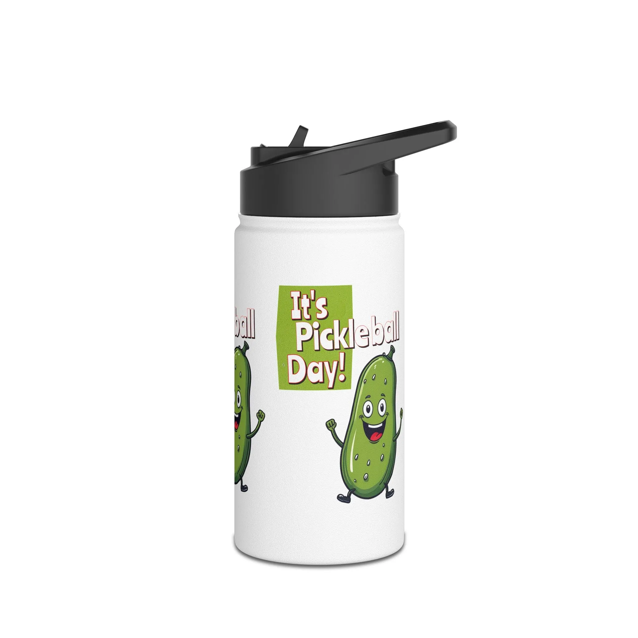 Stainless Steel Water Bottle, standard lid  ‘It’s Pickleball Day’ Happy Pickle Design