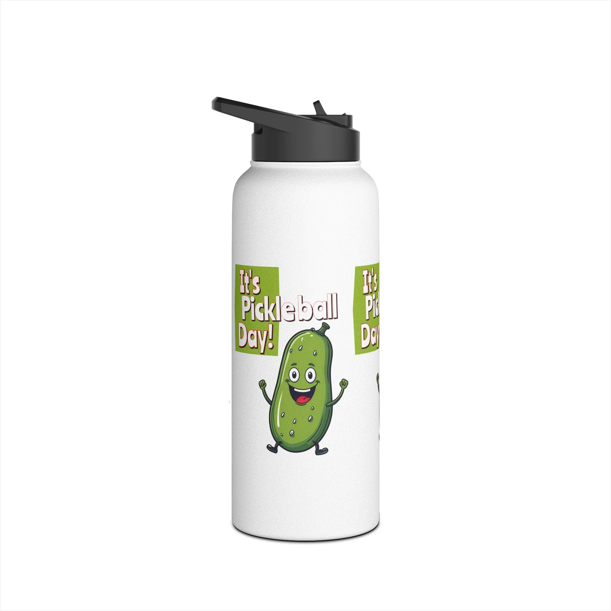 Stainless Steel Water Bottle, standard lid  ‘It’s Pickleball Day’ Happy Pickle Design