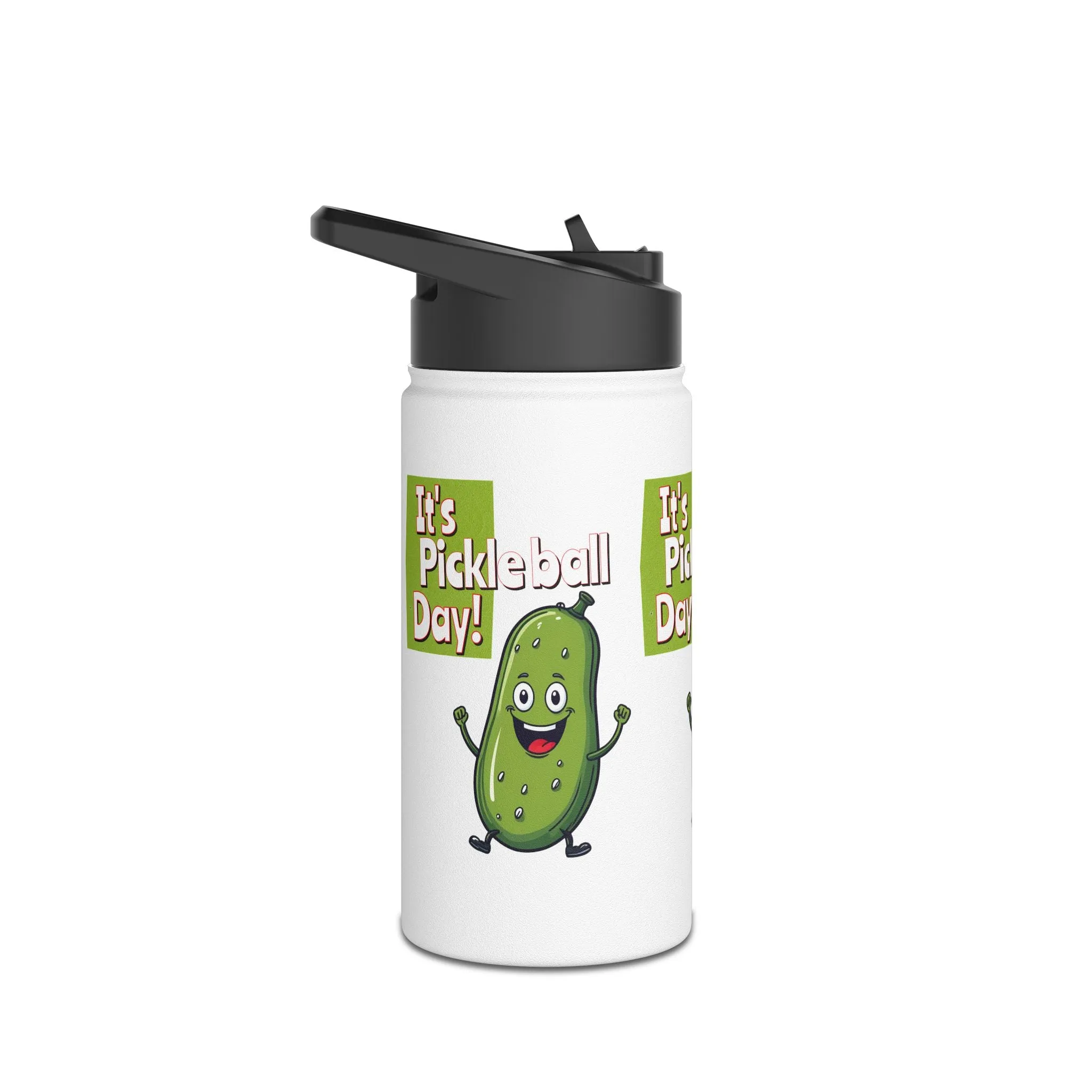 Stainless Steel Water Bottle, standard lid  ‘It’s Pickleball Day’ Happy Pickle Design